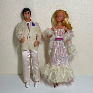 Crystal Barbie and Ken Doll Set with Cream and Purple Outfits